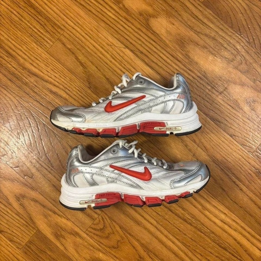 Nike Air Running Shoes Size 9 Silver Red Y2K 2000s Retro Trainers Sneakers
